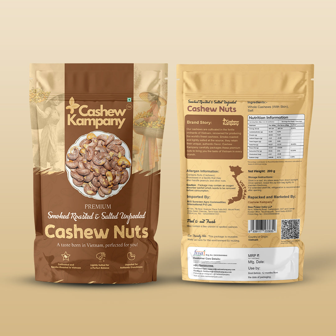 Premium Smoked Roasted & Salted Unpeeled Cashews (200g)